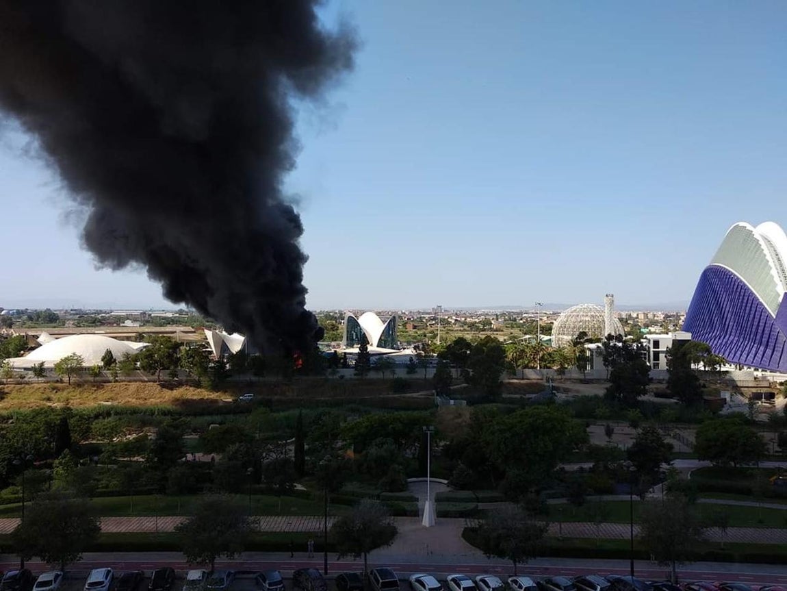 Vista del incendio del Oceanogràfic. 
