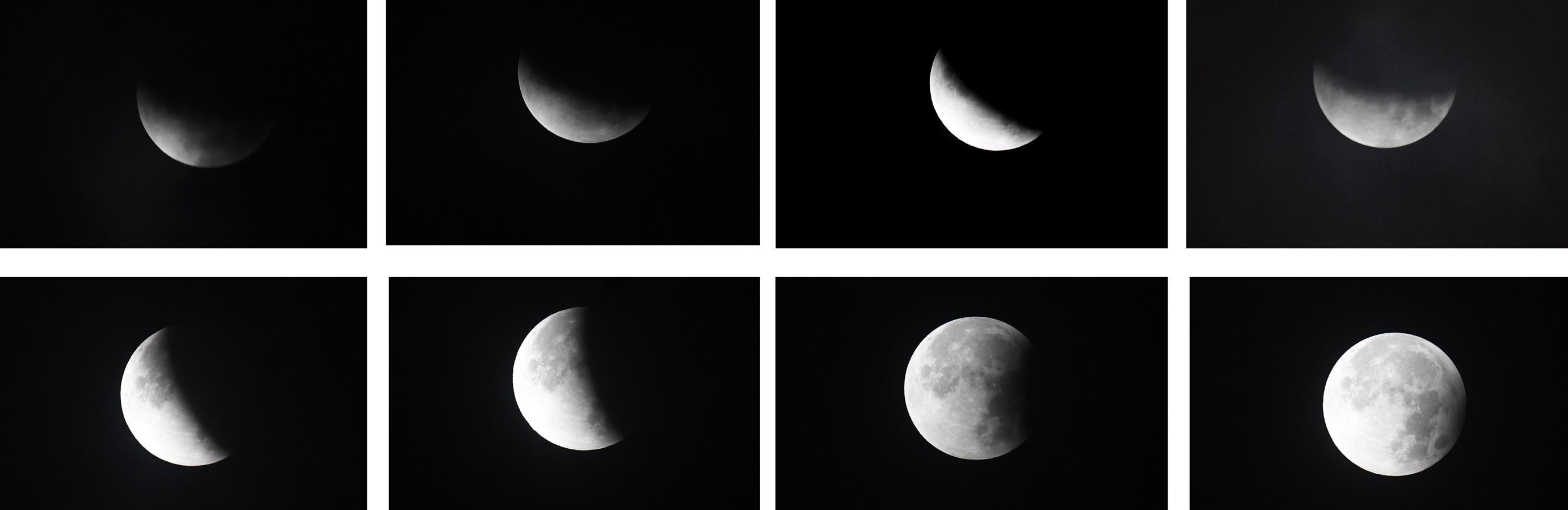 Las diferentes fases del eclipse parcial de luna visto desde Karachi (Pakistán).. 