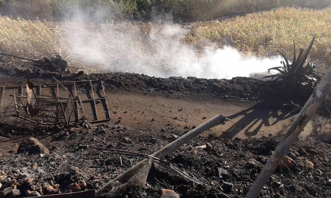 Estado en el que ha quedado una finca agrícola en San José de Caideros tras el incendio en la isla de Gran Canaria. 