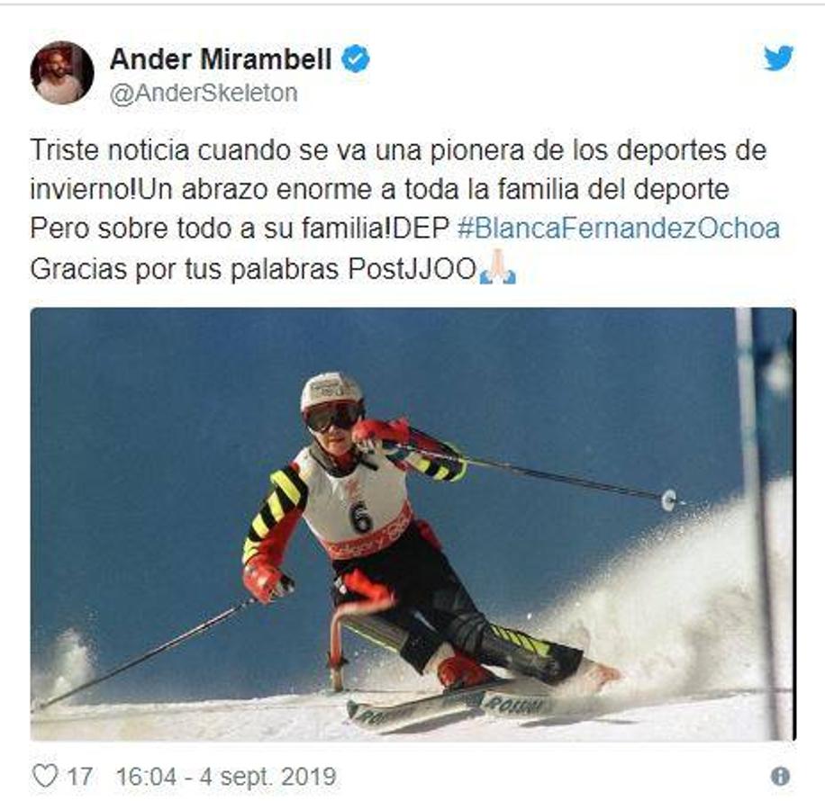 Los famosos se vuelcan en redes tras la muerte de Blanca Fernández Ochoa