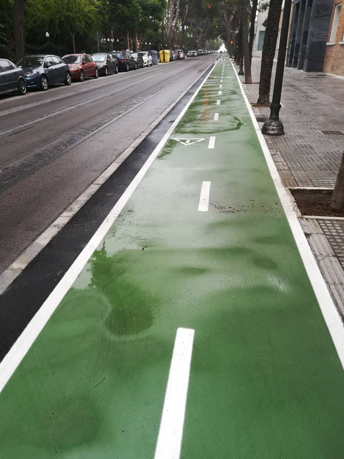 FOTOS: El carril bici de Cádiz, lleno de charcos