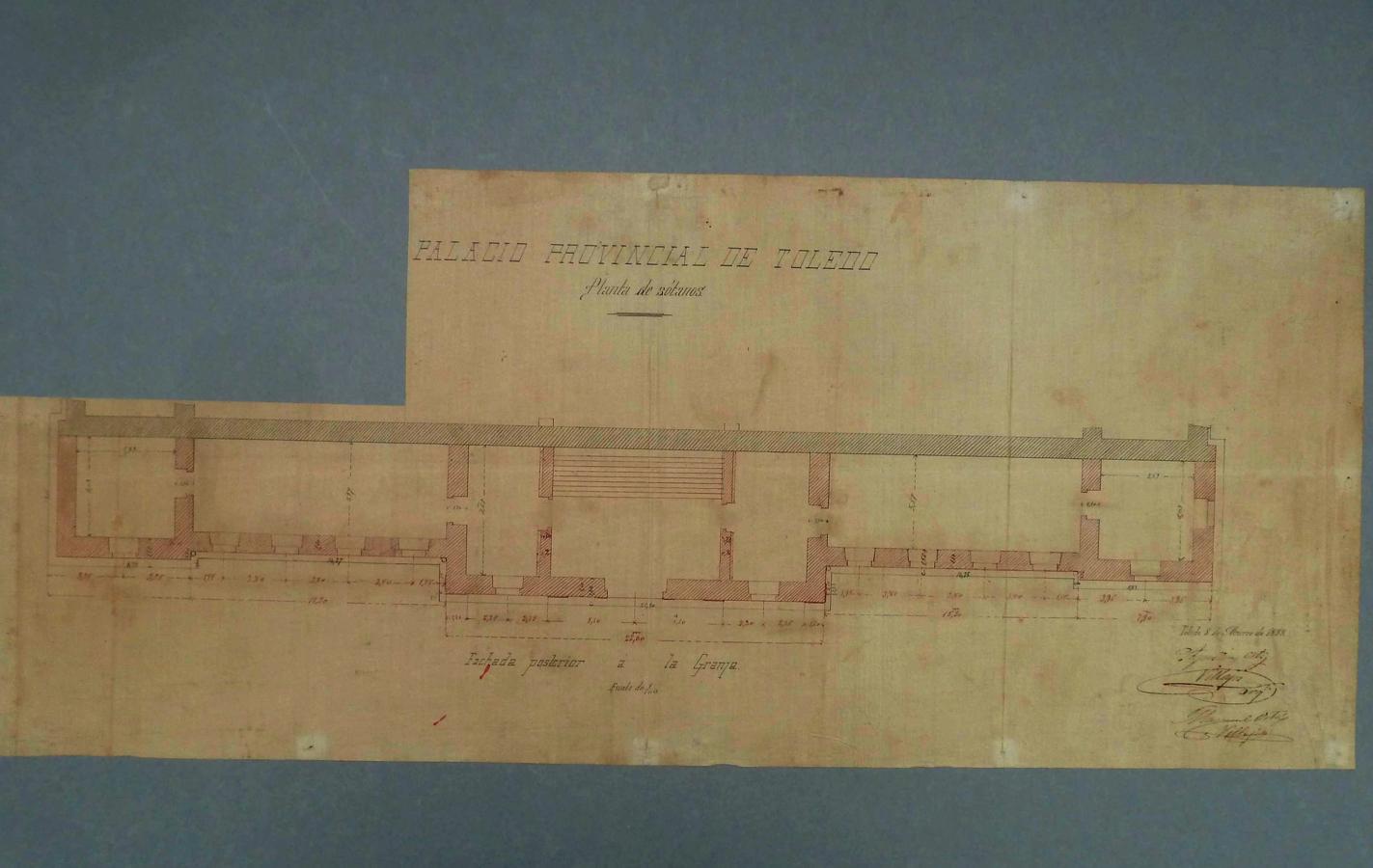 Planta sótano de la Diputación de Toledo. Plano de Agustín Ortiz Villajos (1888). Archivo de la Diputación de Toledo. 