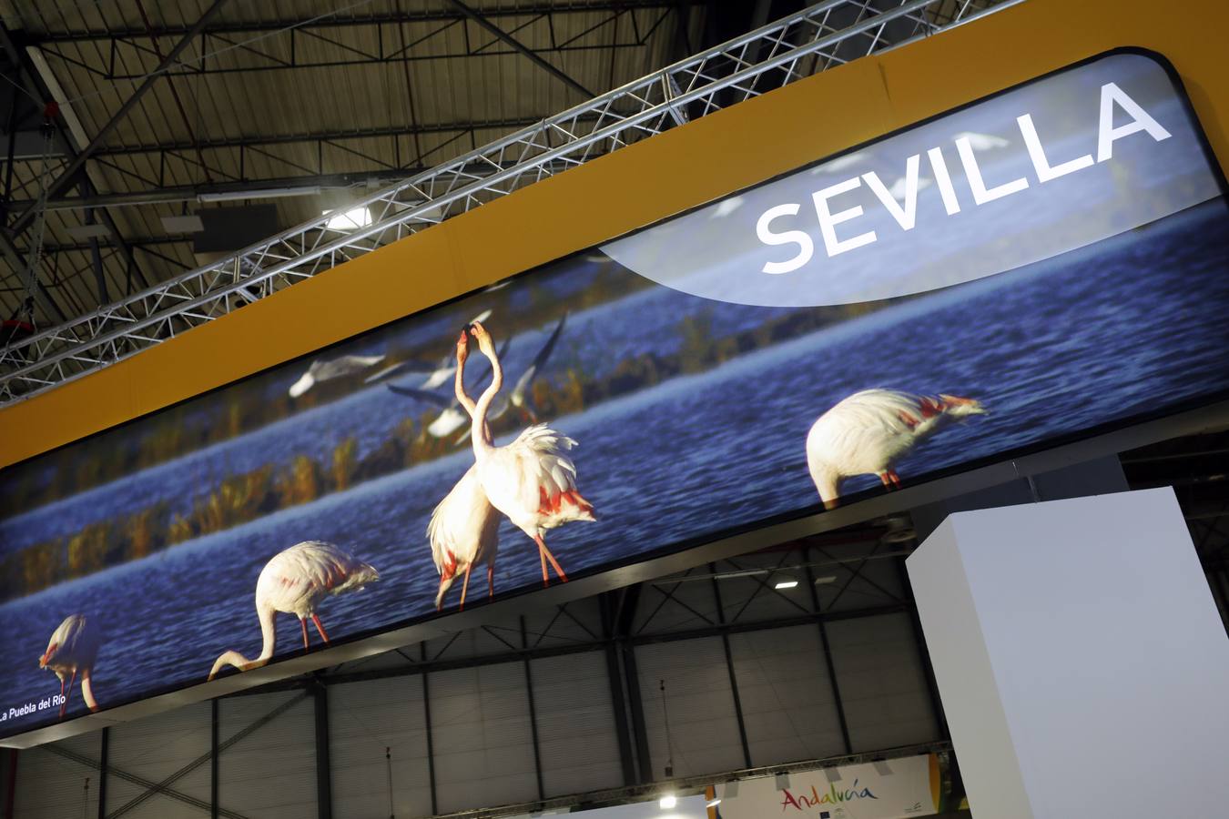 Últimando detalles en los expositores de Andalucía y Sevilla en Fitur