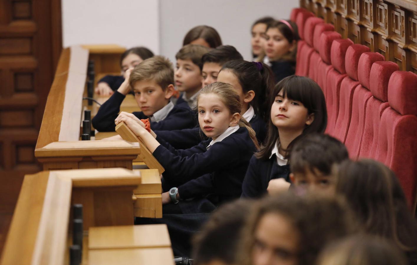 En imágenes: los alumnos del colegio San Patricio toman la palabra en las Cortes