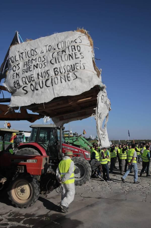 Las imágenes del corte de la autovía A-92 por las tractoradas en Sevilla