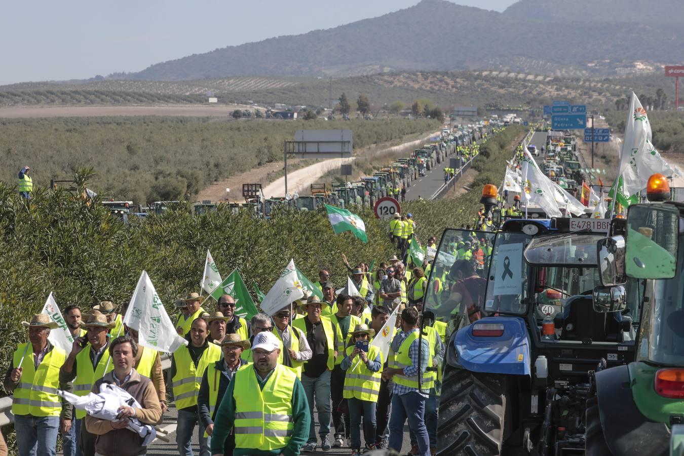 Las imágenes del corte de la autovía A-92 por las tractoradas en Sevilla