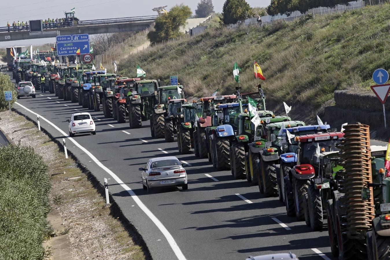 En imágenes, la tractorada de agricultores en la autovía A-4