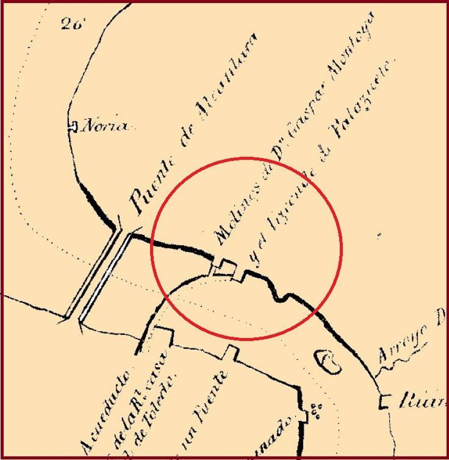 La presa del Artificio y los molinos de «Gaspar Montoya y el Vizconde de Palazuelos» en la Memoria de Francisco Javier de Cabanes (1820). 