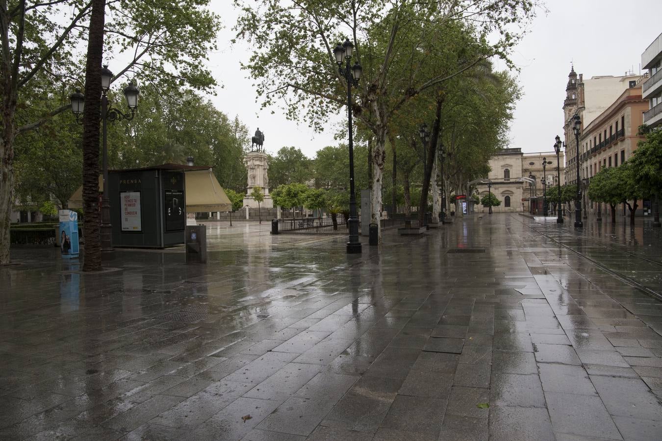 En imágenes, el coronavirus y la lluvia traen una estampa fantasmal de Sevilla