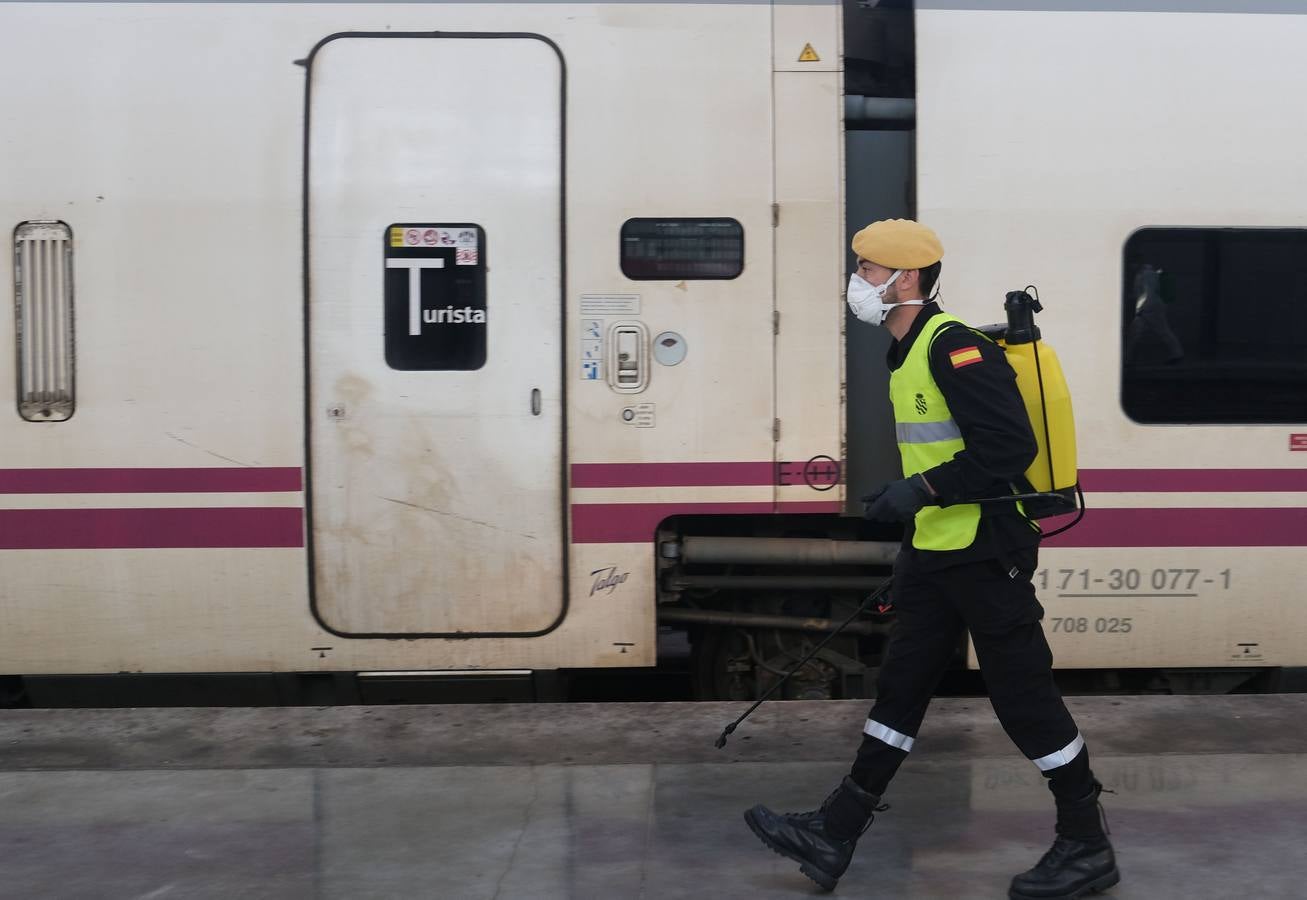 Los militares desinfectan infraestructuras claves de Cádiz capital