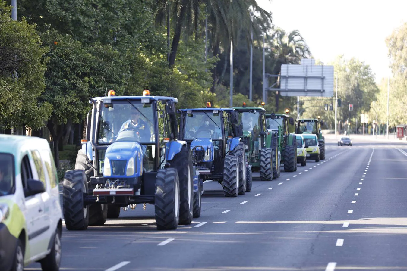 Tractores de los agricultores y Sadeco desinfectan Córdoba, en imágenes