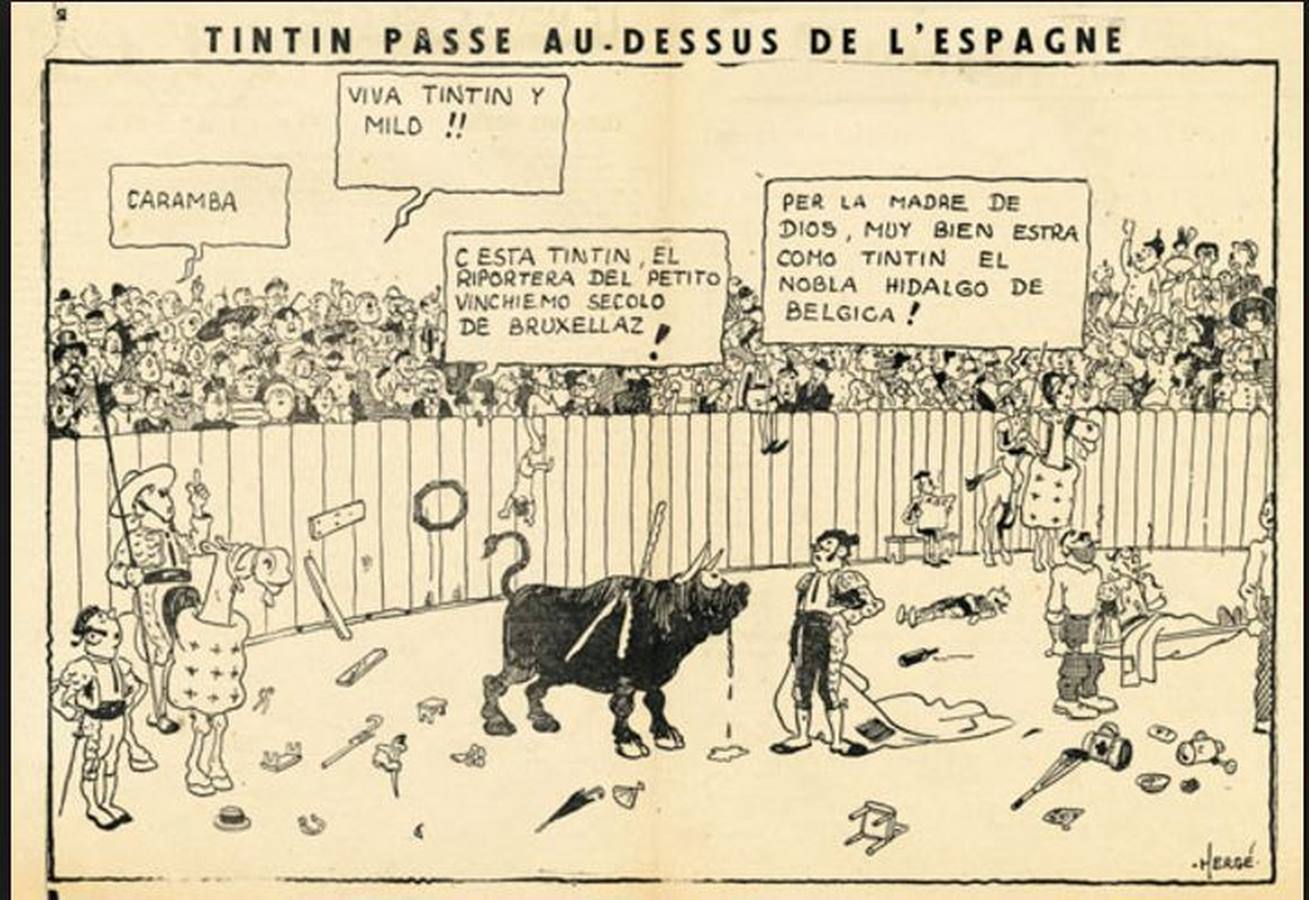 Viñeta de Tintin nunca publicada en álbum, solo en el semanario Le petit vingtieme (Bélgica)