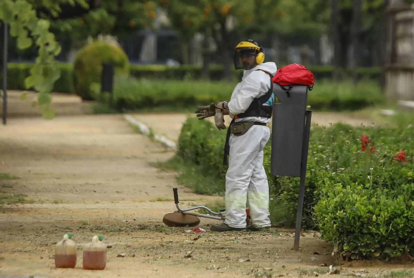 El cuidado de los parques y jardines de Sevilla no se detiene