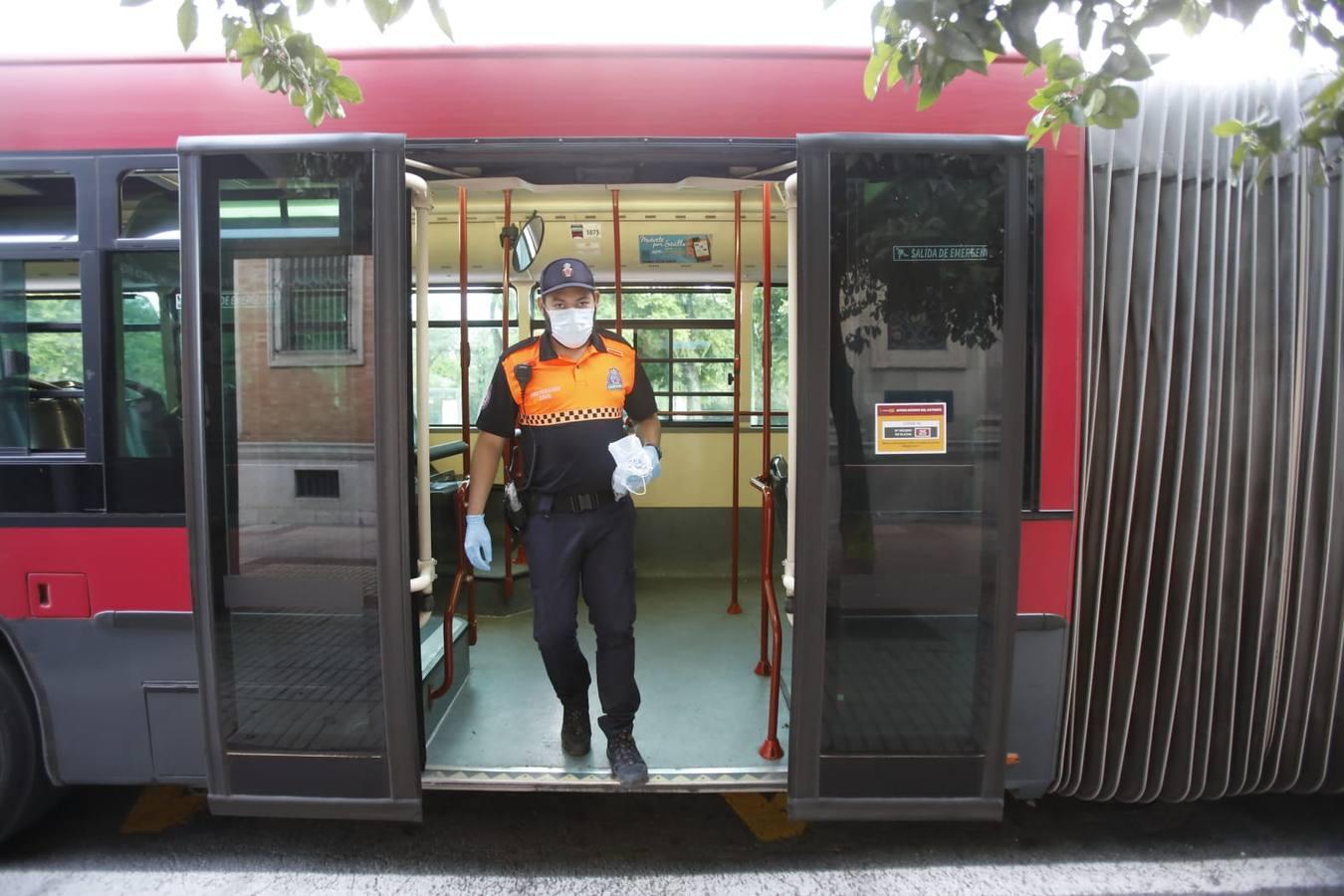 En imágenes, reparto de las mascarillas para el transporte público en Sevilla