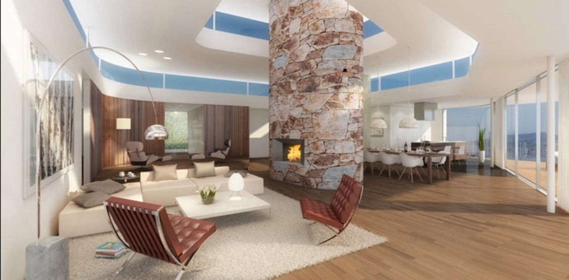 Contrastes en arquitectura y mobiliario. Otro de los puntos fuertes son los contrastes en cuanto a los materiales y las formas arquitectónicas. Encontramos desde piedra a madera y formas sinuosas que se fusionan con otras más rectas.