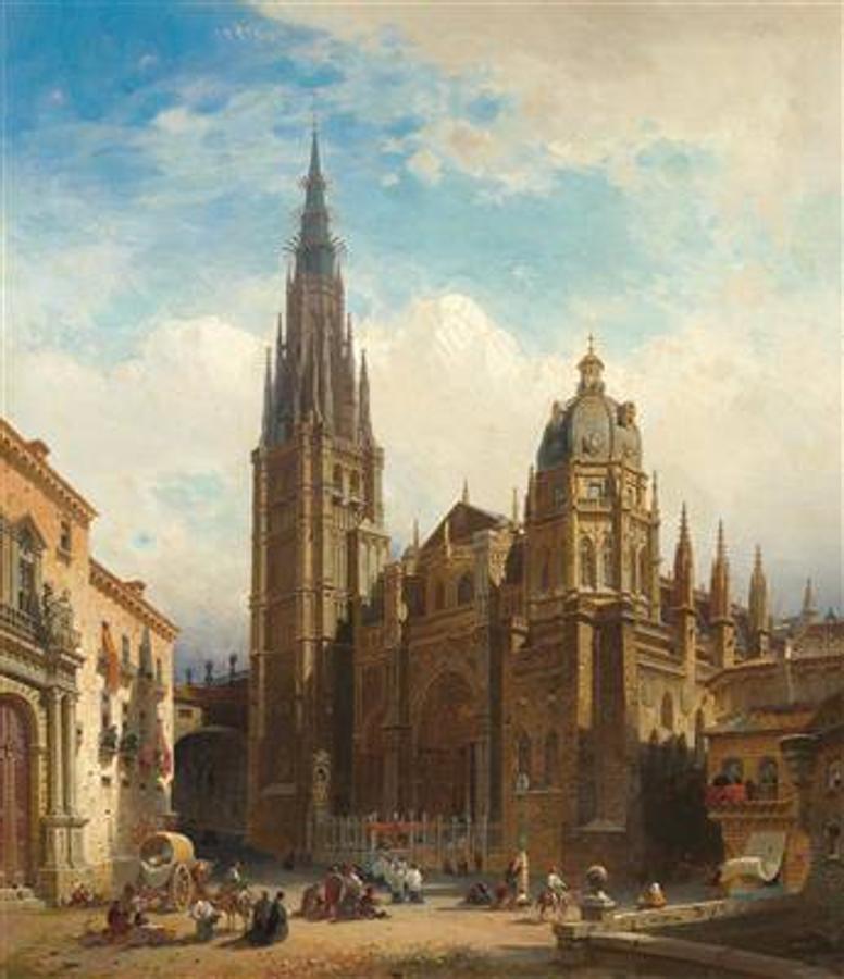 Procesión en la lonja de la Catedral. Acuarela del pintor bávaro Friedrich Eibner (1825-1877) a partir de su visita a Toledo entre 1861 y 1862. 