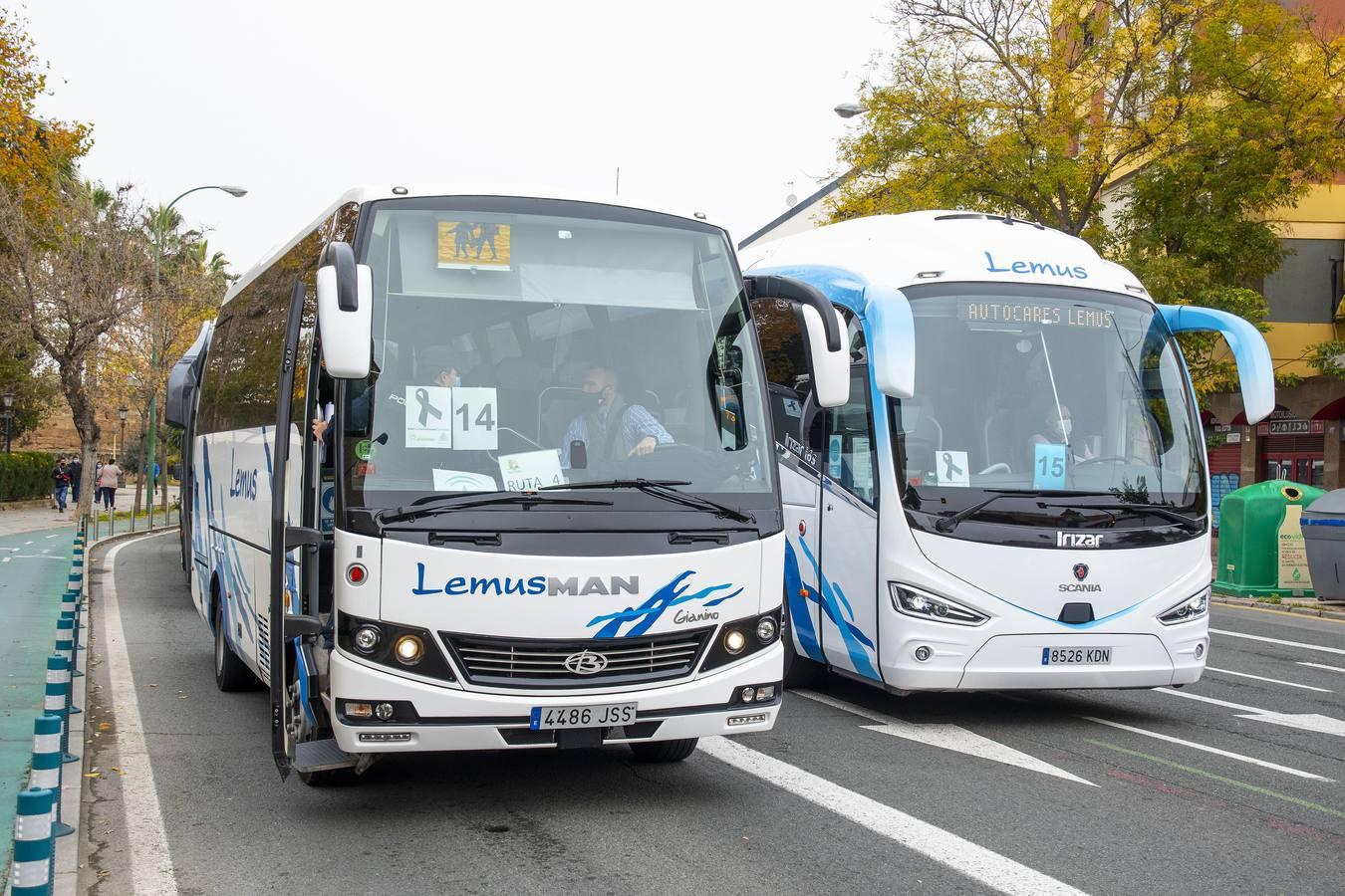 Los autobuses turísticos protestan en Sevilla