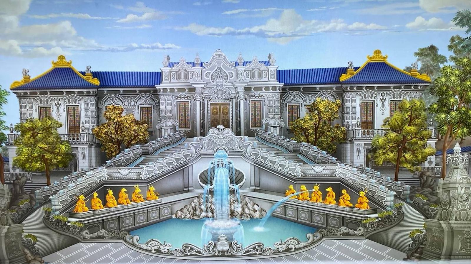 Dibujo que muestra el aspecto original del Antiguo Palacio de Verano de la Dinastía Qing, una espectacular construcción de estilo rococó francés que era conocido como el «Versalles de Oriente». 