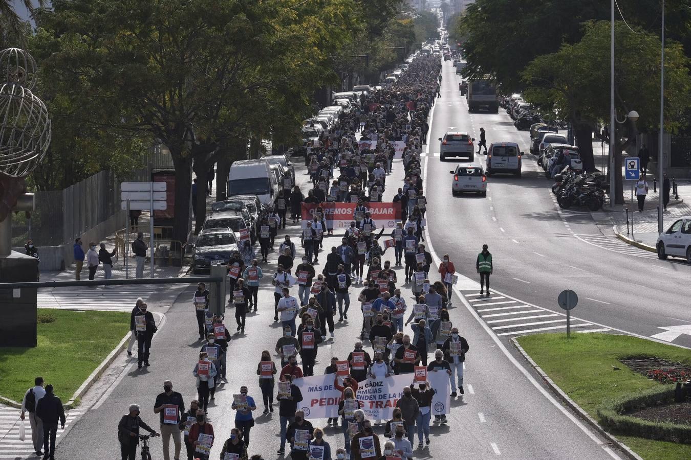 12 de noviembre. 2.000 personas se manifestaron en Cádiz y otras capitales para reclamar ayudas a la administración a la hostelería, afectada por las medidas restrictivas impuestas para reducir los contagios. Ese mismo día, el presidente de la Junta, Juanma Moreno, anunció un paquete de ayudas para el sector valorado en 660 millones.