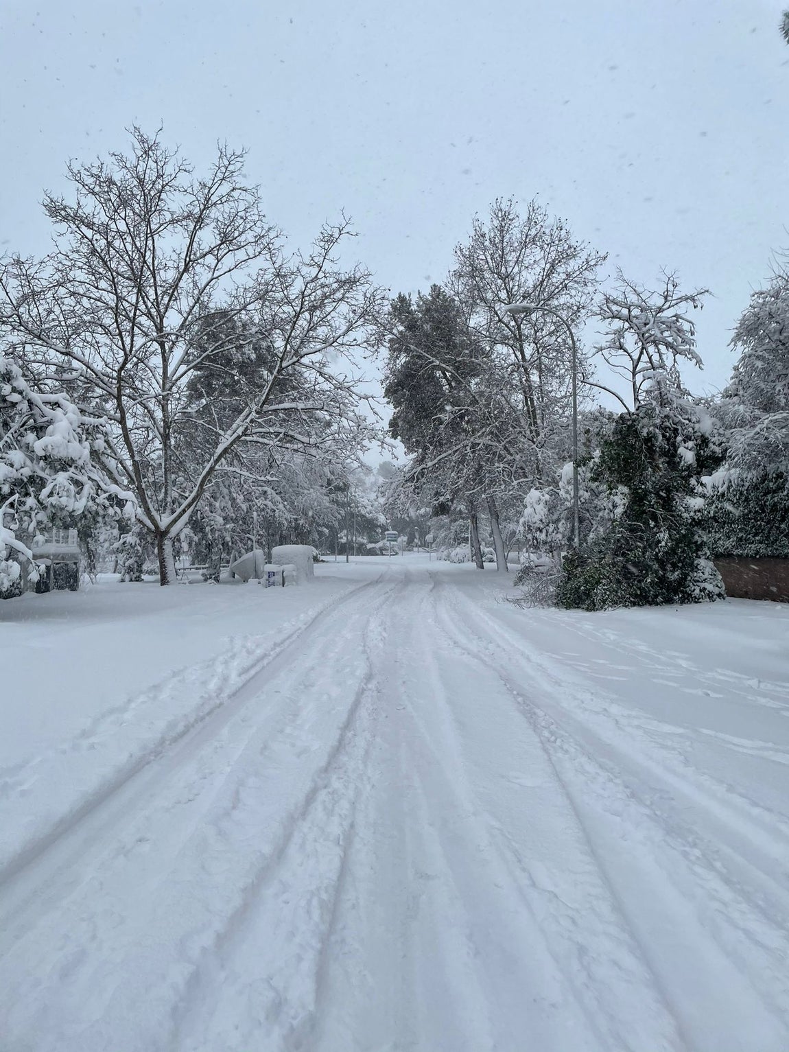 Imagen de la nieve en el distrito de Rejas (Madrid). 
