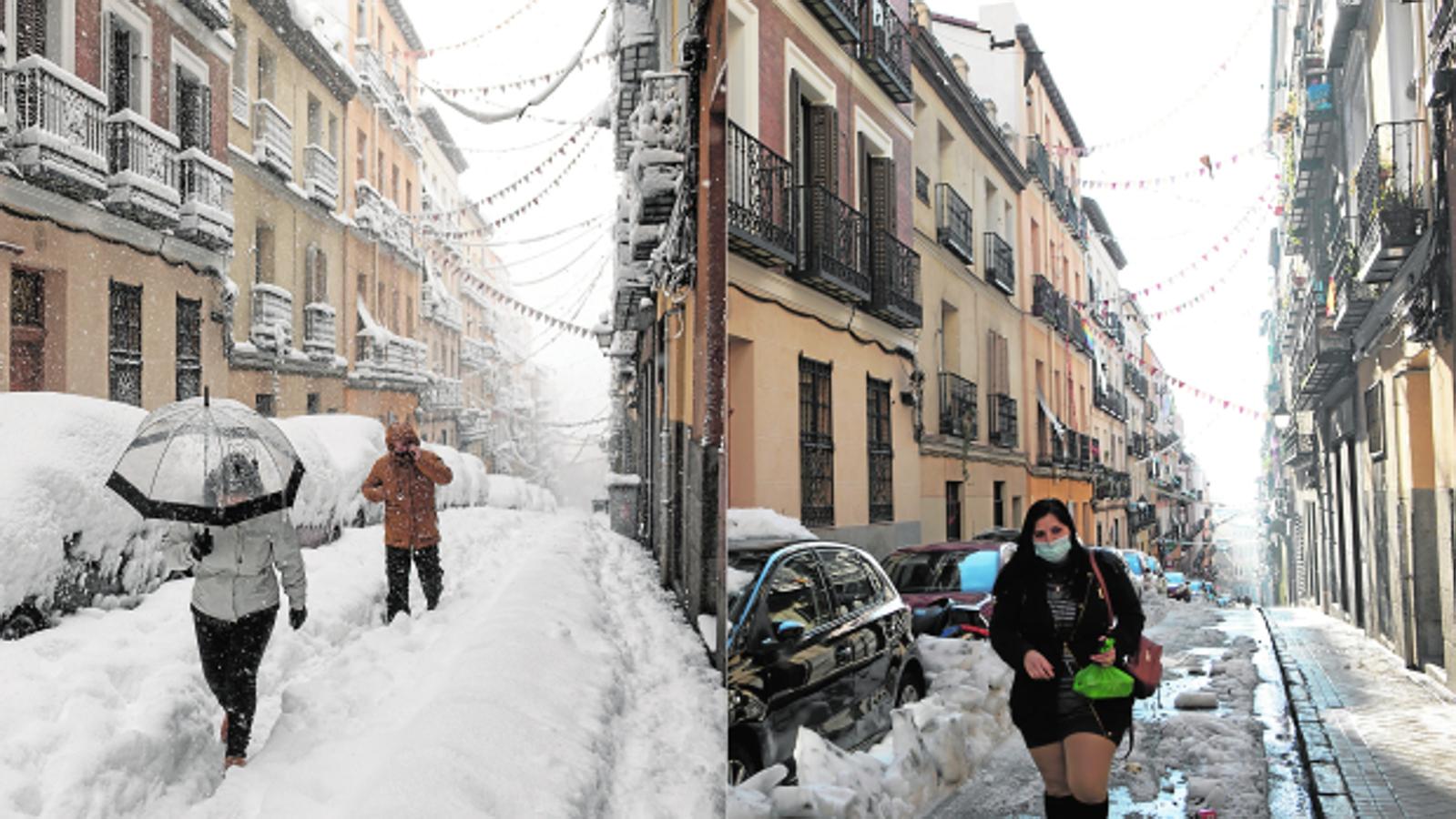 La calle del Salitre el 9 de enero y hoy. 