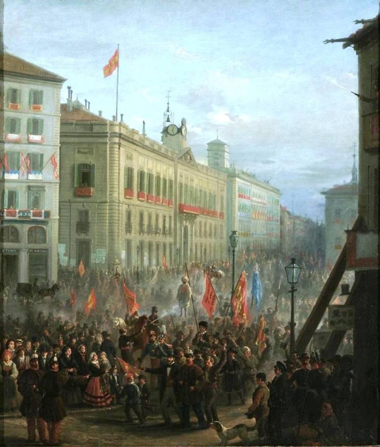 Recibimiento del ejército de África en la Puerta del Sol. Joaquín Sigüenza (1860). Museo del romanticismo (Madrid).. 