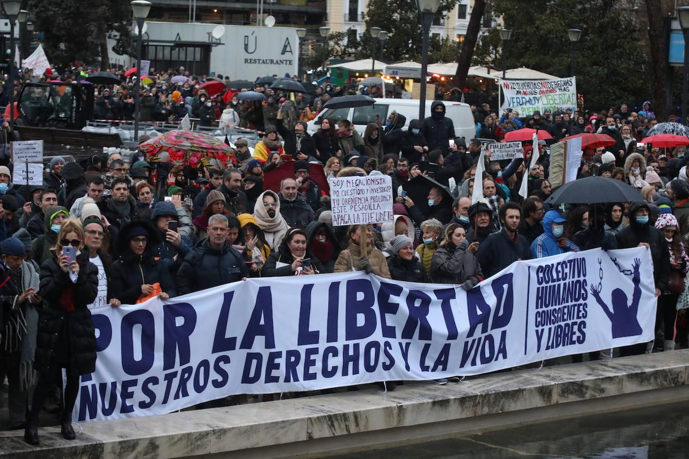 Manifestación negacionista sin mascarillas en Madrid, con los hospitales sobrepasados