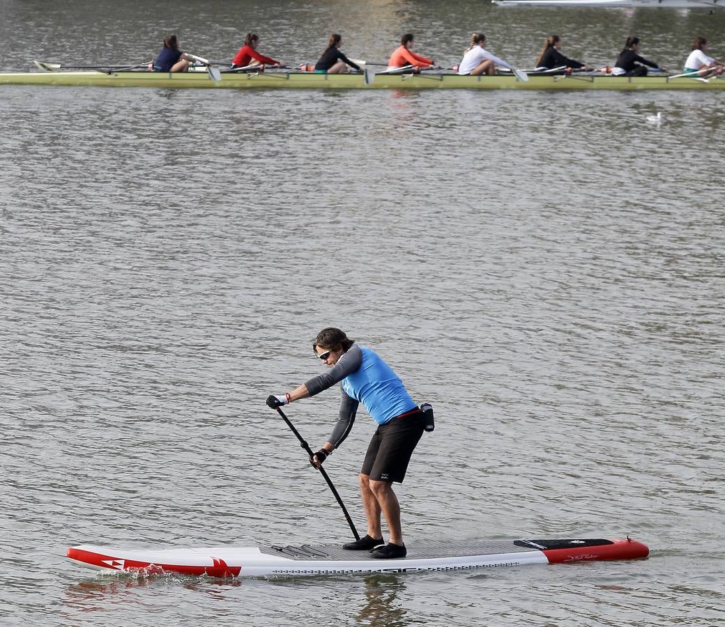 Muchos sevillanos practican deporte  junto al río Guadalquivir