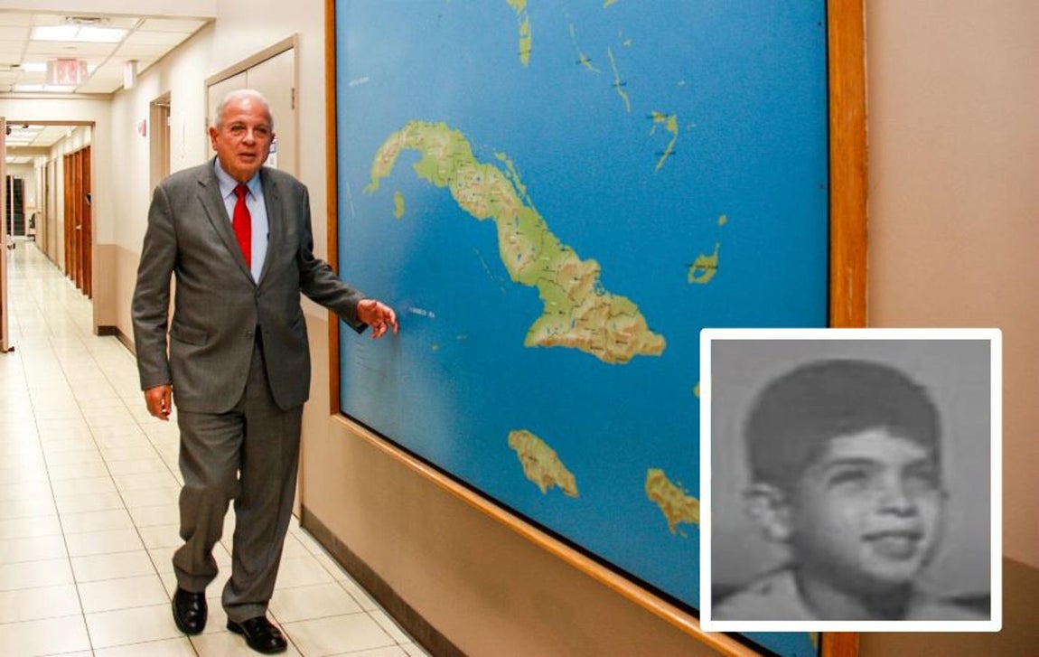 Tomás Regalado, en su época como director de Radio y TV Martí, y de niño. 