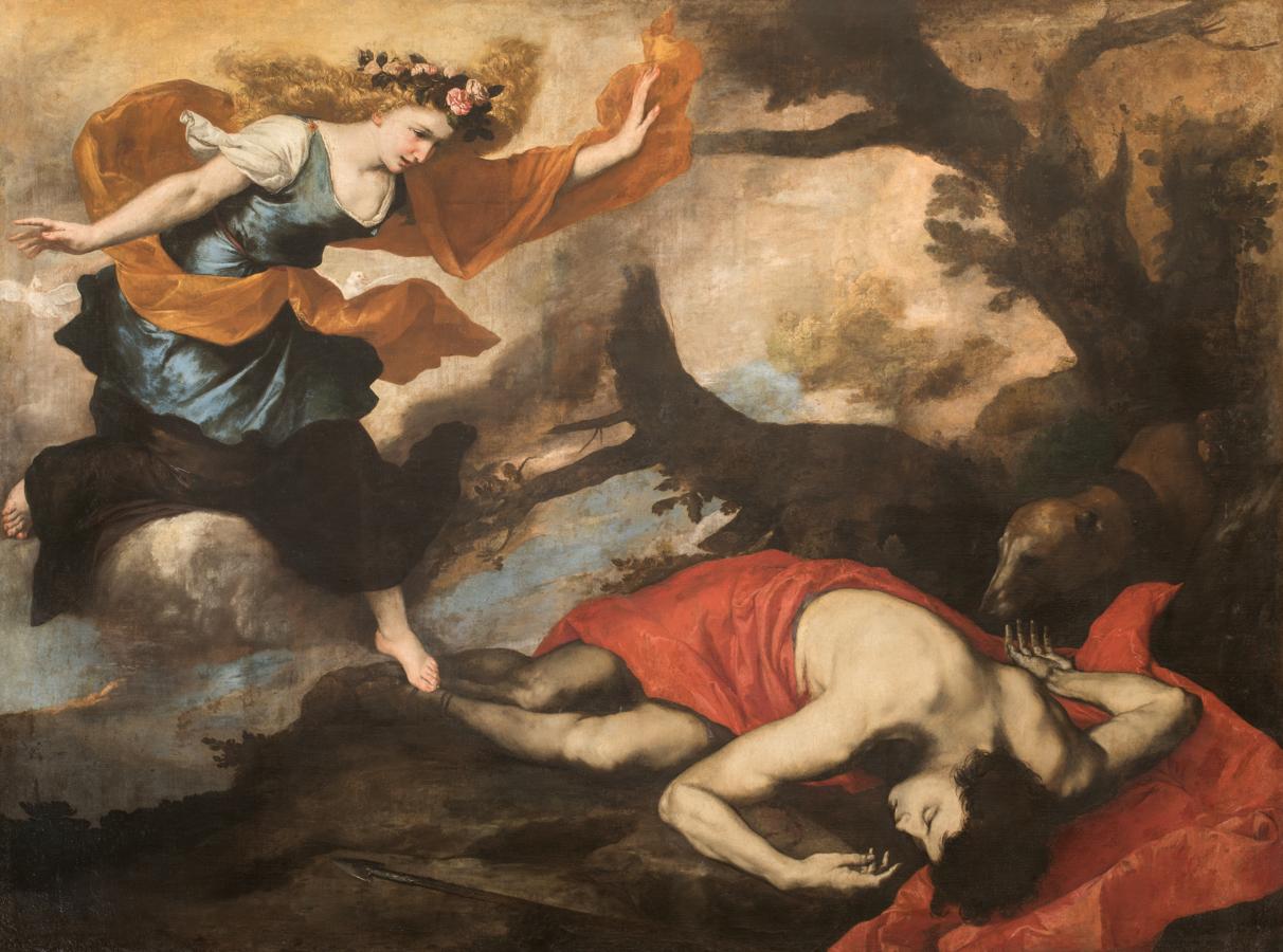 'Venus y Adonis', José de Ribera. Óleo sobre lienzo, 179 x 262 cm. 1637 Roma, Gallerie Nazionali d'Arte Antica di Roma