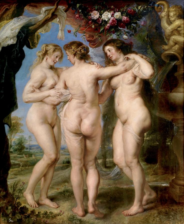 'Las tres Gracias', Rubens. Óleo sobre tabla, 220,5 x 182 cm. 1630-35Madrid, Museo Nacional del Prado