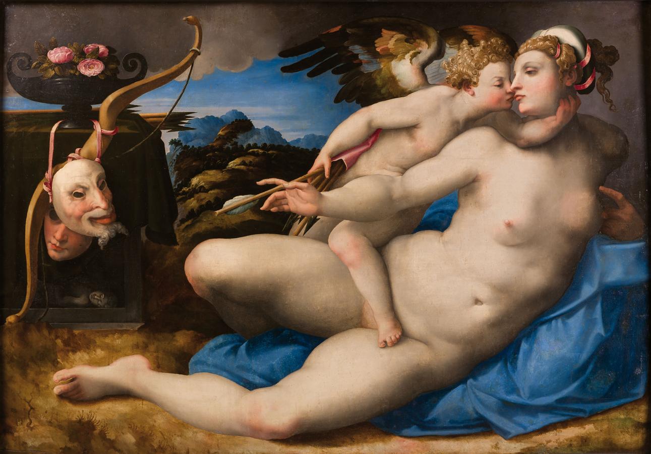 'Venus besada por Cupido' Hendrik van der Broeck, según Miguel Ángel. Óleo sobre tabla, 120 x 195 cm. 1550-1570Nápoles, Museo e Real Bosco di Capodimonte