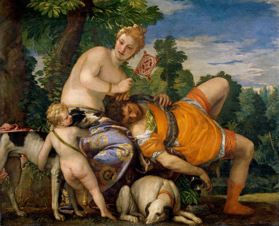 'Venus y Adonis', Veronese. Óleo sobre lienzo, 162 x 191 cm. 1580Madrid, Museo Nacional del Prado