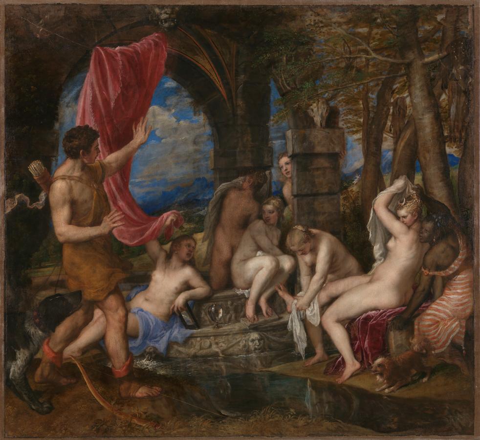 'Diana y Actaeon', Tiziano. Óleo sobre lienzo, 184, 5 x 202,2 cm1556-1559Londres, The National Gallery / Edimburgo, The National Galleries of Scotland. The National Gallery, London and The National Galleries of Scotland, Edinburgh, with contributions from the Scottish Government, the National Heritage Memorial Fund, The Monument Trust, Art Fund (with a contribution from the Wolfson Foundation), Artemis Investment the Management Ltd, Binks Trust, Mr Busson on behalf of the EIM Group, Dunard Fund, The Fuserna Foundation, Gordon Getty, The Hintze Family Charitable Foundation, J Paul Getty Jnr Charitable Trust, John Dodd, Northwood Charitable Trust, The Rothschild Foundation, Sir Siegmund Warburg's Voluntary Settlement and through public appeal, 2009