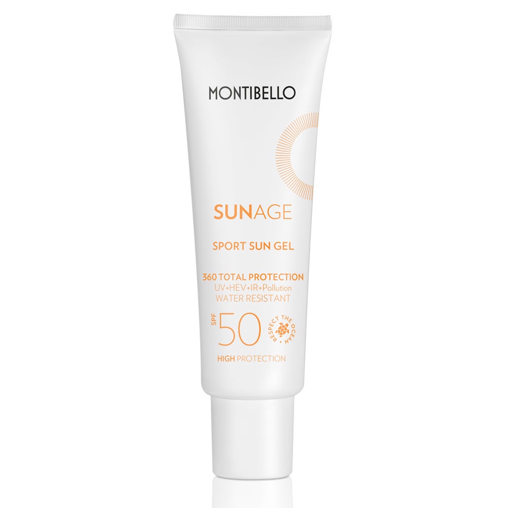 Sport Sun Gel SPF 50 de Montibello. Gel fotoprotector facial de rápida absorción que no irrita ni pica los ojos. Indicado para todas las pieles, su textura no grasa incorpora la resistencia al agua. (29,80 €)
