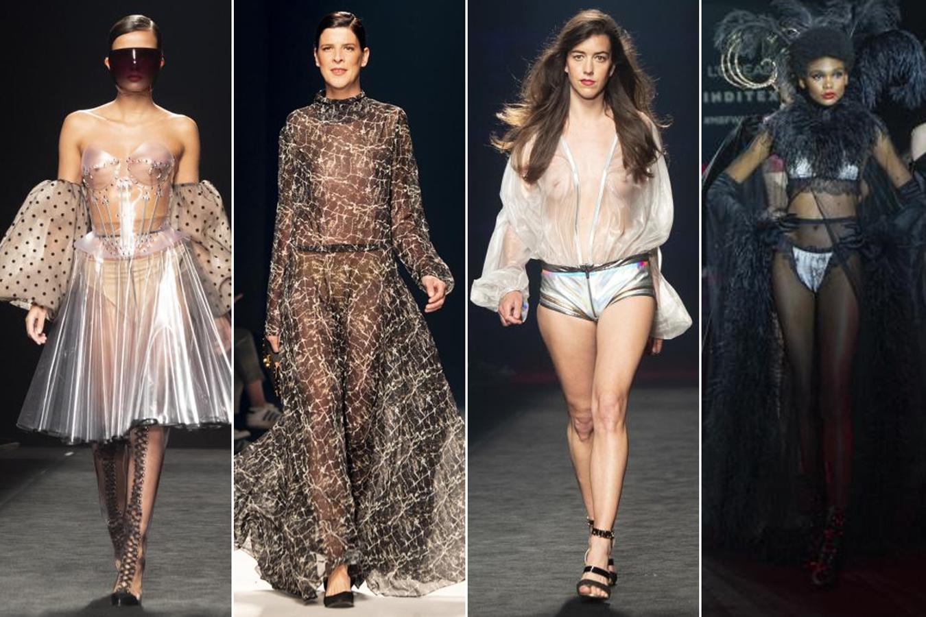 6. Transparencias. Otra de las tendencias más repetida en los desfiles ha sido el de los tejidos con transparencias. Desde vestidos fluidos a la sensual lencería o los diseños en vinilo, Maya Hansen, Ángel Schlesser, Custo Barcelona y Andres Sarda dejaron claro que las transparencias están muy presentes.