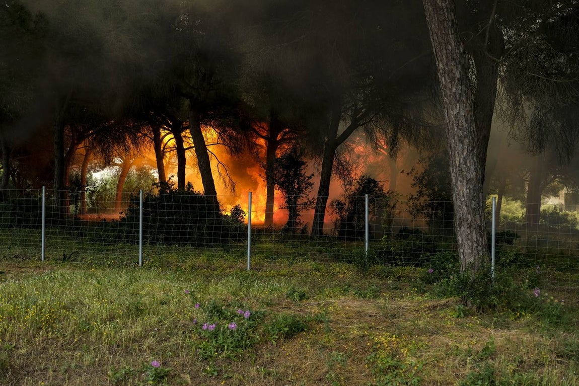 Las imágenes de la protesta de los trabajadores de Airbus en el puente y el fuego provocado en el Pinar