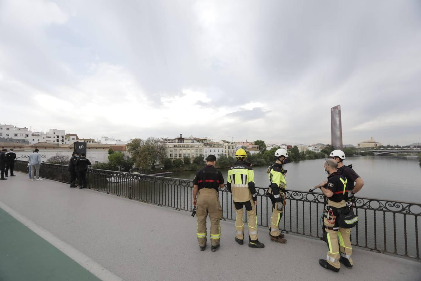 En fotos, la pancarta de Greenpeace en el puente de Triana, un BIC protegido