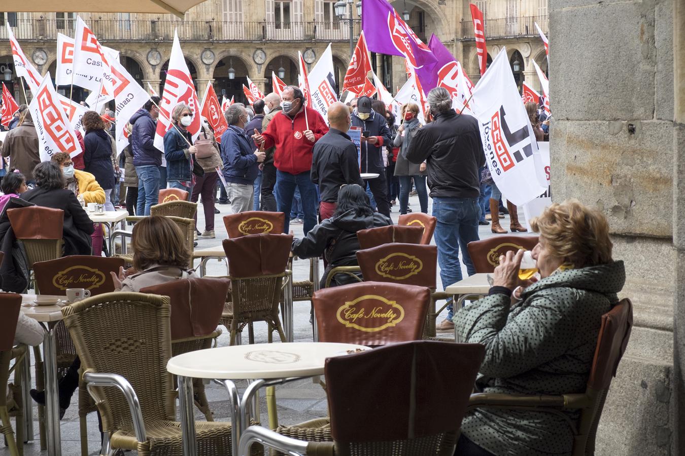 Movilizacion del Primero de Mayo en la Plaza Mayor de Salamanca