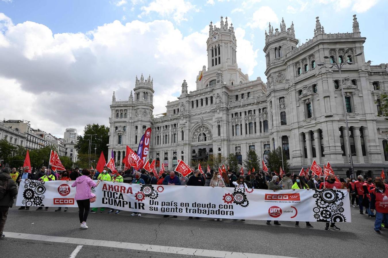 Cabecera de la manifestación del Primero de Mayo, este sábado en Madrid. 