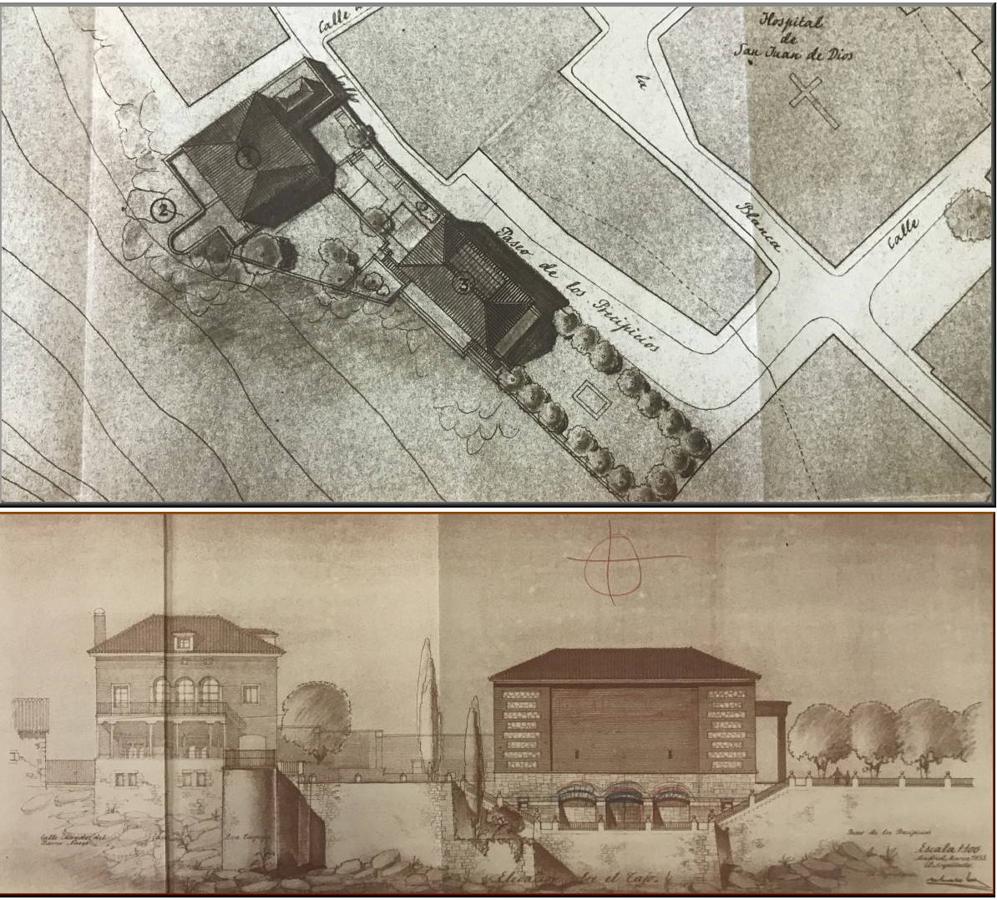 Planta y corte de un alzado de la casa en Roca Tarpeya y el anexo del Tallerón. Proyectos de Zuazo fechados en marzo de 1953. Archivo Victorio Macho. Real Fundación de Toledo. 
