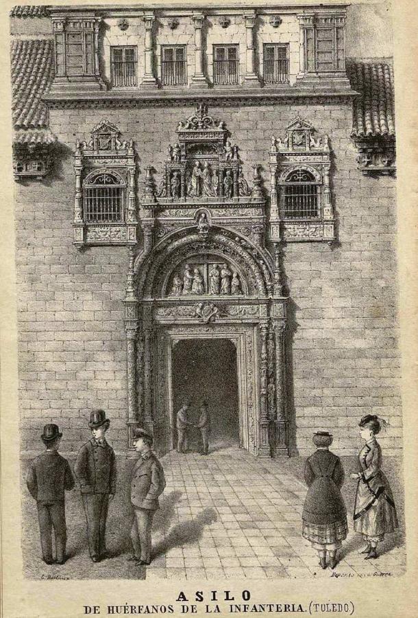 Entrada al Colegio de Huérfanos de la Infantería en el hospital de Santa Cruz (1875). Colección Luis Alba. Archivo Municipal de Toledo.. 