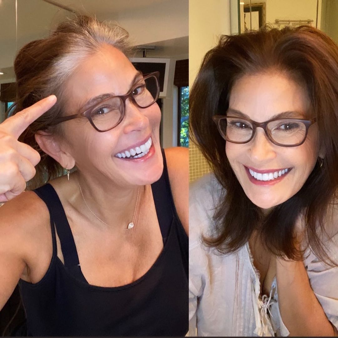 Teri Hatcher. La actriz Teri Hatcher incluso se ha atrevido a teñir sus canas delante de sus fans. A través de su cuenta de Instagram hemos podido ver el antes y el después de su melena.