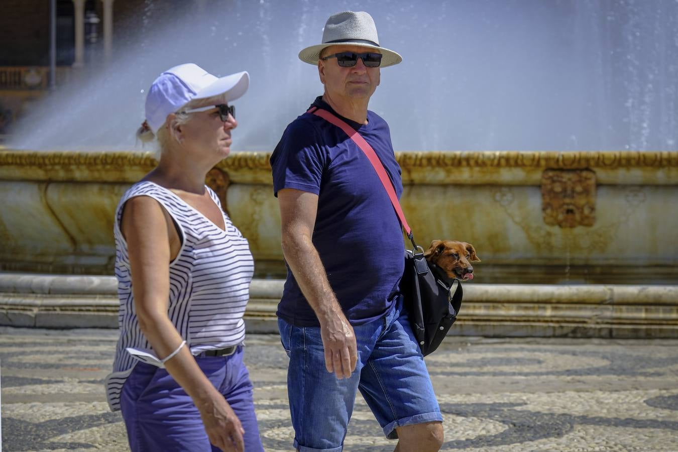 Turistas pasean por las zonas monumentales de Sevilla pese a las altas temperaturas