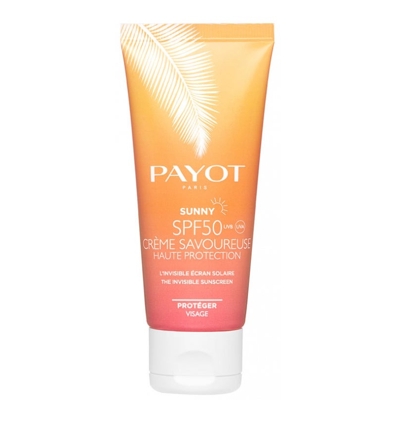 Crema solar Sunny SPF 50 Crème Savoureuse de Payot. La gama solar de Payot Sunny ha sido
				creada usando la cantidad justa de filtros para limitar el impacto
				en el medio ambiente, favoreciendo el uso de filtros químicos y con
				fórmulas water-friendly para proteger los oceános. La Crema solar
				Sunny SPF 50 Crème Savoureuse de Payot (24,10 €) ofrece una alta
				protección para el rostro, protegiendo del envejecimiento prematuro.
				Su textura no grasa no deja rastros en la piel.