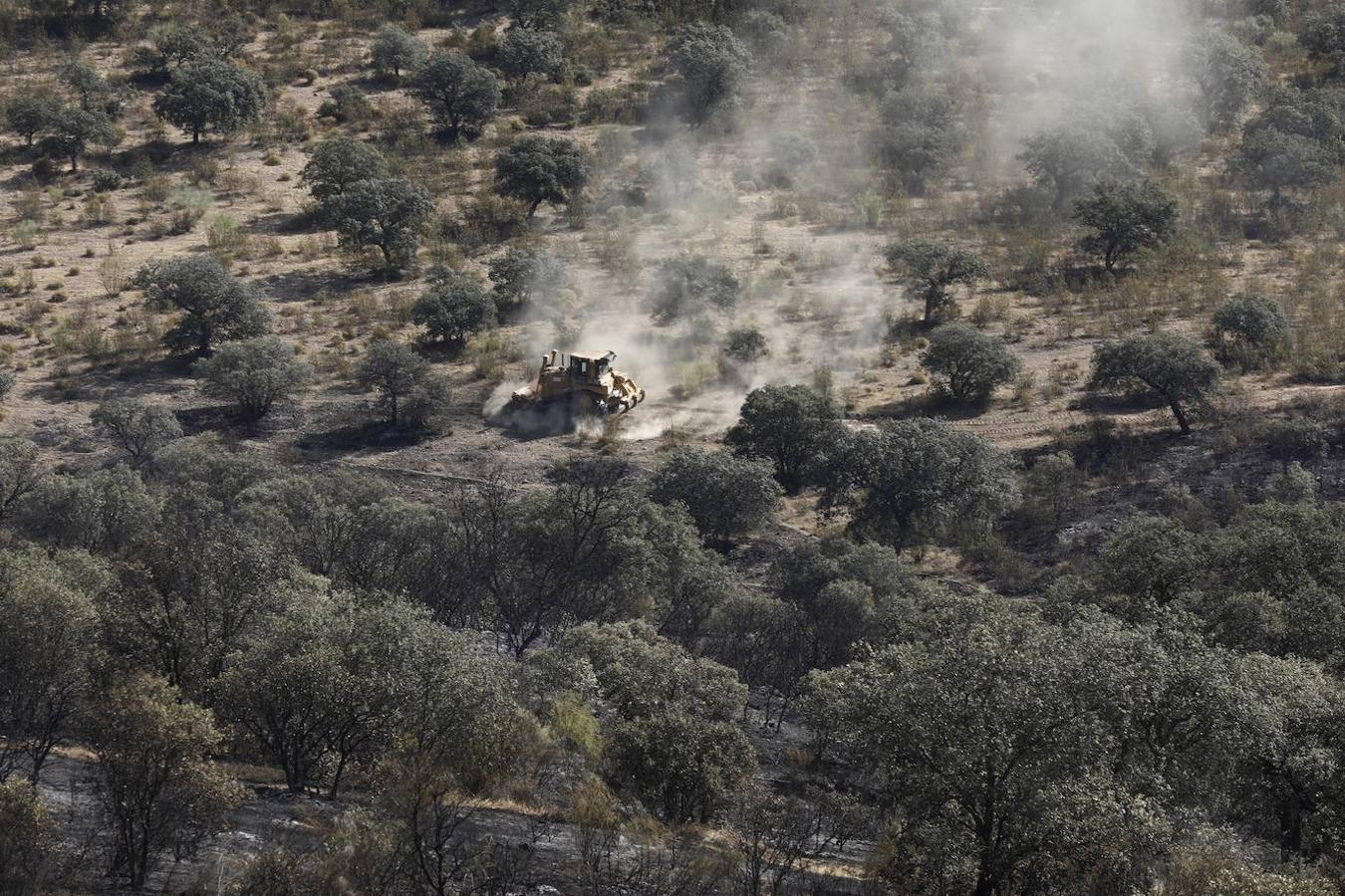 La extinción del incendio forestal de Villaharta, en imágenes