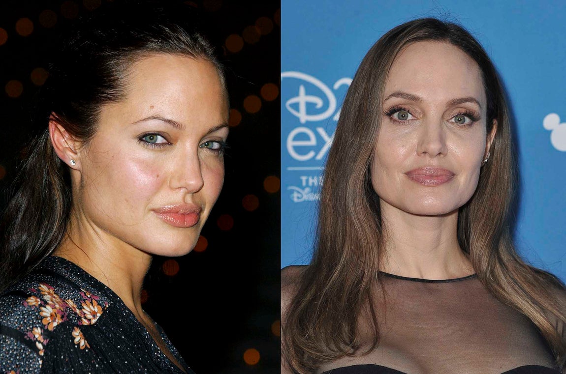 Angelina Jolie. En el año 2003 Angelina Jolie lucía unas cejas muy finas, aunque ya presentaban la forma arqueada. Con los años la actriz ha conseguido unas cejas más pobladas y naturales.