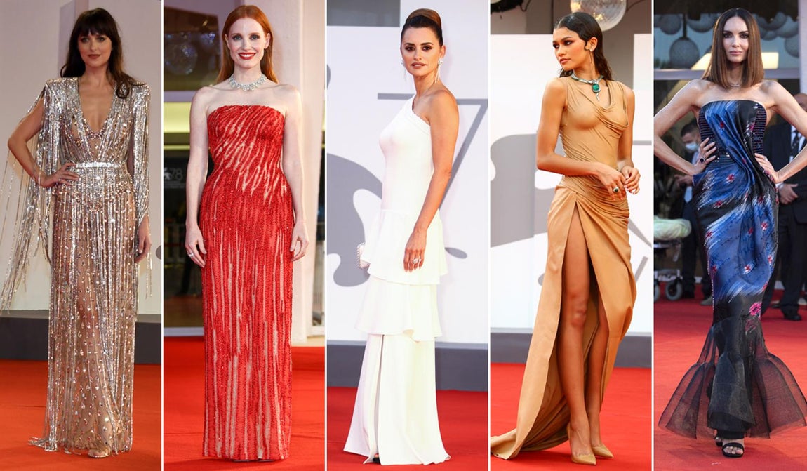 La alfombra roja de la 78 edición del Festival de cine de Venecia. Dakota Johnson, Jessica Chastain, Penélope Cruz, Zendaya o Eugenia Silva son algunos de los rostros conocidos que estos días han desilado por la alfombra roja del Festival de Venecia causando sensación y acaparando todas las miradas. Hacemos un repaso por alguos de los mejores estilismos que se han podido ver estos días en la 'Biennale'.