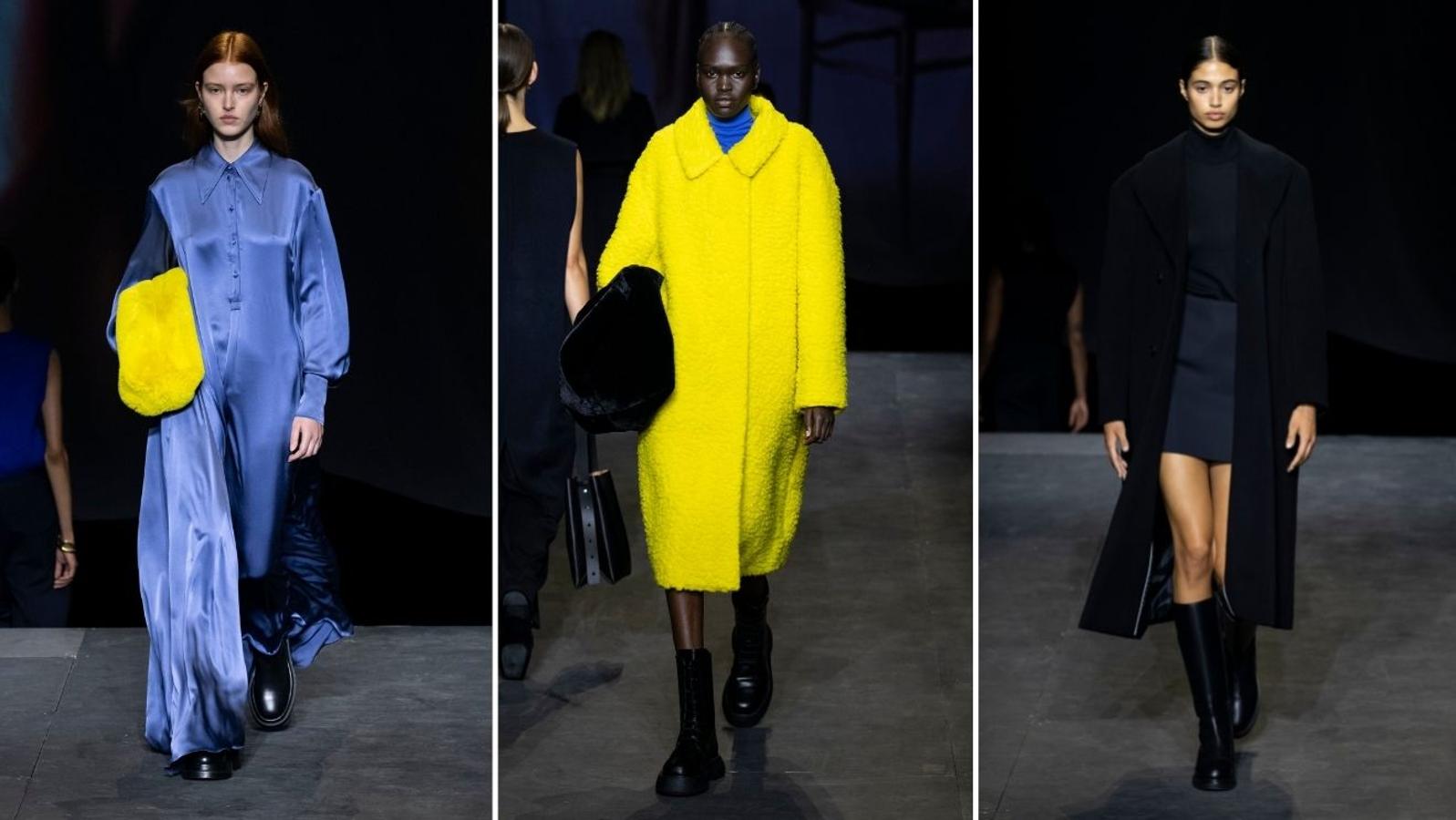 COS - LFW primavera-verano 2022. Una vez más han abogado por la simplicidad y la sencillez en donde priman los pequeños detalles con líneas rectas, cortes pulidos y formas unisex. En la paleta de color han predominado los negros, azules y amarillos con una variedad de tejidos amplia que va desde el satén a la lana. Una colección de aires futuristas con propósito de ser lucida en cualquier momento.