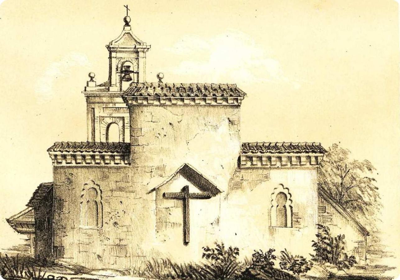 Exterior de la iglesia parroquial de San Isidoro en el barrio de la Antequeruela. Litografía de Núñez de Castro publicada en 1859 en Historia de los Templos de España, con textos de Gustavo Adolfo Bécquer. 